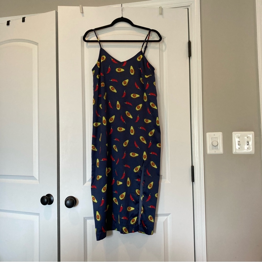 Neon Rose midi slip dress avocados peppers with slit